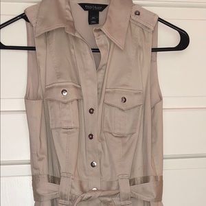 White House Black Market tan button up dress